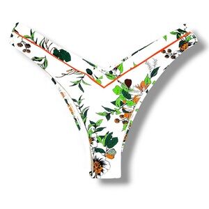 Cupshe Floral Print Cheeky Bikini Bottoms - White and Green